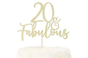 LOVENJOY Decoration Gateau Anniversaire 20 Ans Paillettes Dorées 20& Fabulous Cake Topper Happy 20th Birthday Deco Gateau Pour Décoration 20e Fête D'anniversaire