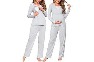 Bresdk Pigiama Premaman Ospedale Pigiami in Cotone Invernali a Maniche Lunghe in Due Pezzi Accogliente con Funzione Allattamento S-XXL