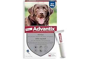Advantix Grand Chien entre 25 et 40 kg – Pipettes pour chien contre 6 parasites – Traitement et protection pour votre chien pendant 4 semaines – 6 x 4,0 ml