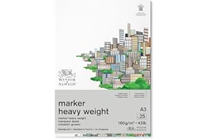 Winsor & Newton - Bloc de papel para rotulador grueso, 160g, A3 (25 hojas, sin cloro ni ácidos, resistente al envejecimiento, para todo tipo de rotuladores a base de alcohol), Blanco, 6002013