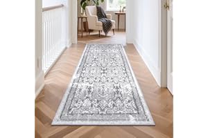 Enyhom Klassisch Teppich Läufer Flur, Flauschig Weich Langer Läufer, Waschbar Kurzflor Küchenläufer, Hochwertig Schlafzimmer Bettvorleger für Flur Waschküche, Grau, 50 x 150 cm
