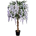 GreenBrokers Premium Artificial Wisteria Tree 130cm Potted Plant, Lilac 4ft