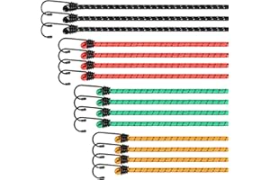 KULAMO Juego de 15 Cuerdas Elásticas con Gancho, 4 Tamaños de Ganchos Elásticos, Anchura 8mm Cuerda Elástica con Gancho para Coche, Moto, Bici, Camping, Portabicicletas, Remolques, Toldos y Lonas