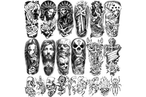 GABIZAFIA 77 fogli Christian Chicano Temporary Tattoos Adult Men Women Jesus Christ Religious Cholo Lowrider Fake Tattoos Stickers Half Arm Sleeve Temp Tattoos for Adult Kids