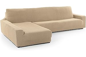 FAVERTI® Funda Super Elástica Chaise Longue Brazo Largo Izquierdo (Visto de Frente) | Modelo NOVELE | Beige | Protector de Calidad de Tejido Jacquard Tacto algodón
