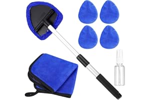 KOXXIAMOQ 7 Pcs Brosse Nettoyage Voiture, Kit Nettoyant pour Pare-Brise Vitres, Pivotants à 180° Nettoyage de Pare-Brise avec Poignée Télescopique, Avec 4 Tampons en Microfibre, 1 Vaporisateur et 1 Serviette