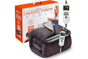 Warmer Electric Heated Throw Blanket - Extra Large 200 x 130cm Digital Controller - Timer, 9 Heat Settings, Auto Shutoff - Machine Washable