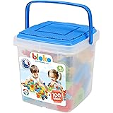 BLOKO – Baril de Rangement de 100 avec 1 Plaque de Jeu (Bleu) – Dès 12 Mois – Fabriqué en Europe – Jouet de Construction 1er 