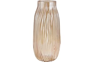 JAKY-GLOBAL Large Amber Glass Vase for Flowers Ribbed Tall Gold Floor Vase 31cm Decorative Vases for Home Table Centerpieces Flowers Decor and Farmhouse(Brown 31cm)