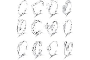 KALVICA 12 Pezzi Anelli Aperti per Donne Ragazze Anelli Set Piuma Cuore Infinito Argento Anelli Regolabile