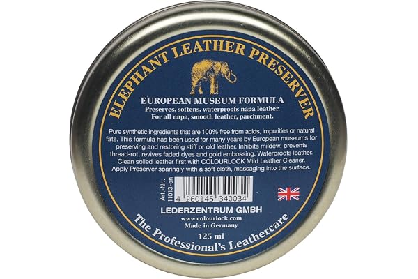 Colourlock-Elephant Leather Preserver-Cire de restauration et d'entretien imperméabilisante pour cuir intérieur de voiture, sacs à main, canapés Chesterfield, incolore, 125 ml