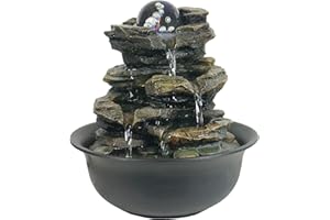CREATIVE TOUCH Heart of Nature Indoor Water Fountain with LED Light AND Colour Changing Spinning Ball USB Included