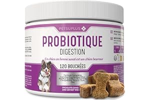 PETSUPLUS Probiotique Chien - Complement Alimentaire Chien pour la Digestion - Probiotiques Santé Flore Intestinale et Système Immunitaire - Anti Diarrhée, Gaz et Vomissements - 120 Comprimés