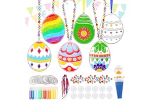 Landifor 12pcs Easter Egg Window Art Craft Kit Stained Glass Easter Suncatcher Ornament Paint Your Own Egg Sun Catcher Egg Hanging Window Decor for Kid Classroom Easter Hunt Event Spring Basket Party