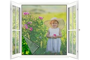 BERSSEN Moustiquaire Fenêtre - 100 x 120 CM - NOIRE, Aucun Perçage n'est Nécessaire