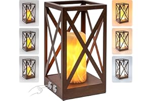 HFHOME Lámpara de mesa inalámbrica con linterna de llamas y atenuación continua de 3 colores, pequeña lámpara de mesa táctil vintage regulable, lámpara recargable portátil con batería de 5000mAh