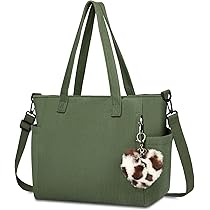 LUROON Handtas voor Dames, Grote Capaciteit, Boodschappentas voor Dames, Van Corduroy, Met Ritssluiting, Lichte Laptoptas, 15.6 Inch, Voor Reizen, Universiteit, Werk, Donkergrijs, L