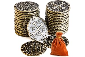 v2croft 35 Metal Pirate Coins, Bronze Treasure Coin Set, Metal Replica Spanish Doubloons for Board Games Tokens, Kids Cosplay Pirate Party Treasure Chest Coin (1.18'')