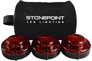 STONEPOINT LED LIGHTING Stonepoint Emergency LED Road Flare Kit – Set of 3 Super Bright LED Roadside Beacons with Magnetic Base – Flashing or Steady Red Lights Visible Up to 2 Miles Away – Includes Storage Bag