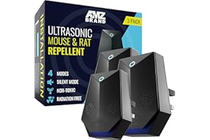 AMZ BRAND Ultrasonic Mouse Repellent 3 Pack - Rat Repellent - 4 Working Modes - Silent Mode - Non-Toxic - Effective against Mice and Rats - Radiation free