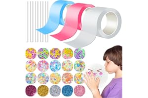 EFANCY Nano Tape Bubbles Kit, Nano Glue for Browing Bubble, DIY Nano Tape Bubble Craft Kit for Kids, 3 Rolls of Coloured Nano Tape Bubbles, 5 Straws and 20 Packets of Sequin Filler