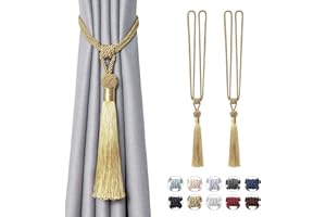 Pretty Jolly Confezione da 2 fermatende lunghi con nappa, fatti a mano, in corda intrecciata, fermatenda decorativi in stile europeo, per finestre di casa e ufficio (oro)