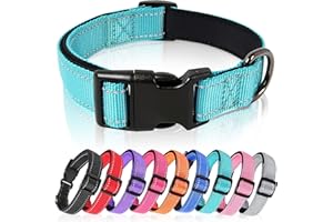 HEELE Dog Collar, Reflective Dog Collar, Soft Neoprene Padded Breathable Nylon Pet Collar Adjustable for Medium Dogs, Lightweight Walking and Training Pet Collar, Sky-Blue, M(34-52cm)