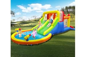 Ballsea Kinder Aufblasbare Hüpfburg mit Gebläse, Trocken-/Wasserrutsche, Großes Spielzentrum für Spaß & Bewegung, Hält bis zu 6 Kinder/200KG 6.28L x 2.93W x 1.95H m