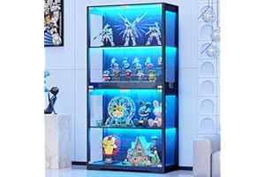 ‎BROTTAR BROTTAR Vitrine mit LED Beleuchtung und Glastüren, Sammlervitrine, Vitrinenschrank mit Intelligente Sensorik, 4-Lagen Glasvitrine Staubdicht für Wohnzimmer Schlafzimmer Büro, Schwarz