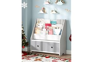 CHOEZON Kids Bookshelf, 4 Tier Children's Bookcase, Large Capacity Kids Book Rack and Toy Storage, for Kids Room, Nursery, Playroom, White and Gray DMCW06WT