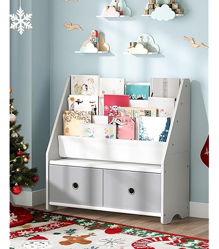 Bibliothèque Enfant Avec 3 Boîtes Rangement - Étagère Autoportante 75x80x40 Cm, Blanc - Meuble Chambre, Rangement Jouets