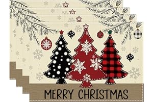 TARKLANDA Mantel Individual de Navidad, Juego de 4 Salvamanteles Individual Navidad Pino, Lavables Lino Resistentes al Calor Antideslizantes para Mesa de Navideño 30 * 45cm