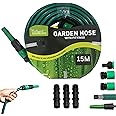 Garden Hose Set 15-Meter with Connectors and Sprayer, 50ft Flexible Water Hose, Durable, No-Kink (15 Meter Set)