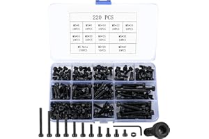HAOCHEN 220 pièces Vis à tête creuse M5 noires, vis à boulons de câble à tête, jeu d'acier allié avec écrou, avec rondelles et 2 clés