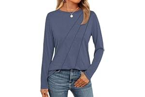 WNEEDU Maglia Donna Autunno Inverno Girocollo T-Shirt Maniche Lunghe Top Base con Piega Elegante