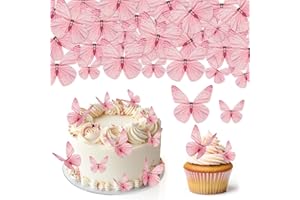 Hanqing 72 Pcs Edible Butterfly Cupcake Toppers, 3D Pale Pink Glutinous Paper Butterflies Cupcake Decorations, Mixed Size Butterfly Cake Toppers Paper for Girls Women's Birthday Party, Cake Decoration