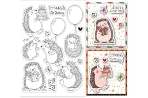 GLOBLELAND Hedgehog e Compleanno Timbri Trasparenti per Fai da Te Scrapbooking Decor Celebrazione Animale Torta di Compleanno Farfalla Palloncino Silicone Trasparente Francobolli 148x210x3mm