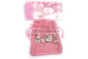 LIBBY'S MARKET PLACE Baby Girl My First Christmas 2025 Baby Keepsake Charms with Pink Gift Bag and Gift Card - Reindeer and Snowman