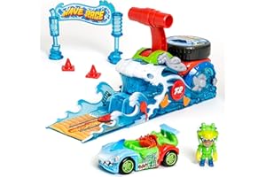 T-RACERS Wave Race – Lanzador interactivo y piloto y coche exclusivo, Pista de coches de juguete