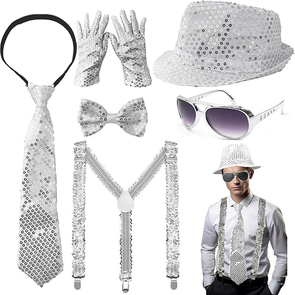 Accessoires Disco Années 70-80 - Ensemble 3 Pièces à Paillettes (jambières, Gants, Cravate) Pour Femme