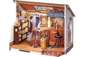 RoWood Miniaturowy zestaw domku dla lalek do samodzielnego wykonania, magiczne emporium Kiki, drewniany zestaw modeli domku dla lalek, zestawy rzemieślnicze, prezenty dla dorosłych i nastolatków na