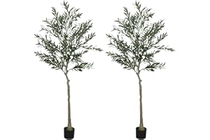 HOMCOM Set of 2 6ft/ 180cm Decorative Artificial Plant, Silk Olive Tree with 900 Leaves and 40 Olive Fruits in Pot, Fake Plant for Home, Office, Living Room, Indoor Decor