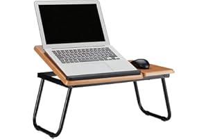 ‎RELAXDAYS Relaxdays Stolik pod laptopa z pochyleniem, stojak na notebooka, składany stolik do łóżka, pochylony, wys. x szer. x gł.: 23,5 x 56,3 x 31,6 cm, MDF, naturalny