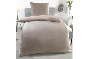 Kuscheli Winter Wende Plüsch Bettwäsche 135x200 Nicky-Teddy Cashmere Touch Coral Fleece Bettdezug + Kissenbezug 80x80, Farbe:Taupe