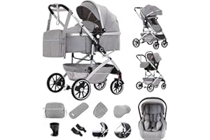 Gcarebb 3 in 1 Kinderwagen, Buggy Mit Auto Babyschale, Mit Einem Klick Zusammenklappbarer Tragbarer Kinderwagen Komplettset, KombiKinderwagen Mit Aluminiumrahmen für Neugeborene 0-4 Jahre