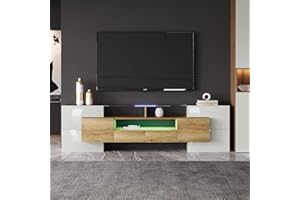 HUAYZ Mobile TV 200 cm, elegante mobile TV Lowboard.lucido con illuminazione a LED, mobili da soggiorno. Design moderno. Elegante superficie in vetro (colore legno)