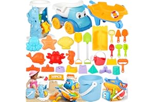 ZQEJEFD Jouet de Plage, 30 PCS Bac à Sable Jouets de Plage,Kit de Jeu de Plage Enfant avec Sac en Filet, Roue À Eau,Pelle Rateau Plage Chateau,Moules à Sable Jouets pour Enfants Intérieur ou Extérieur