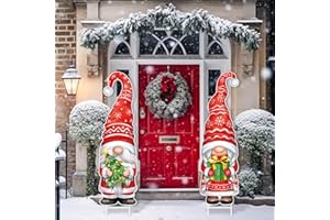 Gulfmew 2 letreros de gnomo de Navidad para patio, decoración de Navidad, gnomo grande, estacas de Papá Noel, letreros de patio con estacas para invierno, al aire libre, jardín, patio, césped, patio,