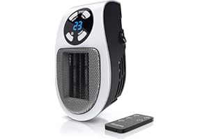 Brandson - Mini chauffage soufflant céramique 500W - Mini radiateur soufflant avec télécommande - Minuterie 1 à 12h - Thermostat 15° à 30° - fiche électrique pivotante à 90° - salle de bain, bureau