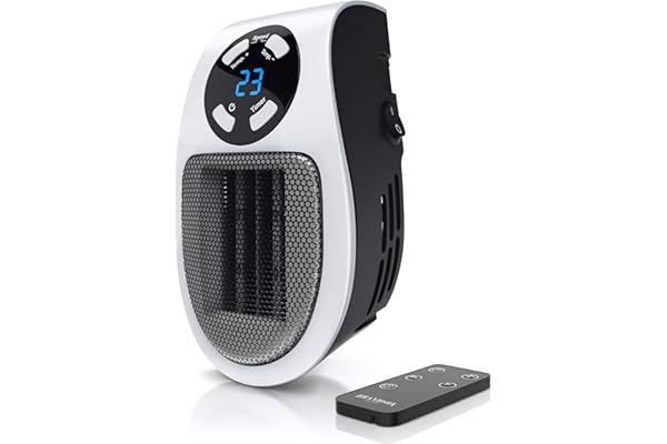 Brandson - Mini chauffage soufflant céramique 500W - Mini radiateur soufflant avec télécommande - Minuterie 1 à 12h - Thermostat 15° à 30° - fiche électrique pivotante à 90° - salle de bain, bureau